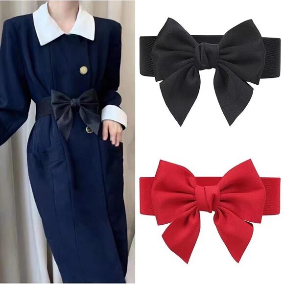7619 Women Bowknot Stretchy Waist Belt Elastic Wide Vintage Retro main image 6